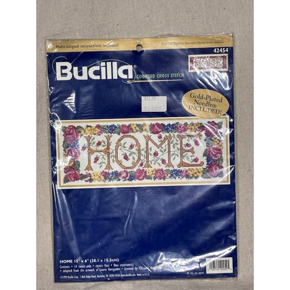 Bucilla / Laurie Korsgaden "Home" Roses / Flowers Cross Stitch‎ Kit NIP 15x6"